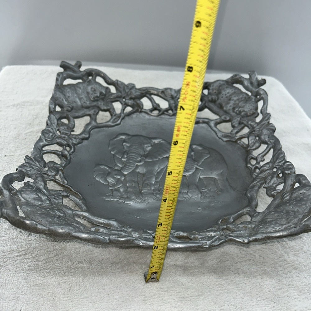 Vintage Arthur Court 1997~11.5x11"Elephants & Leopards Serving Tray Platter Bowl - Picture 6 of 6